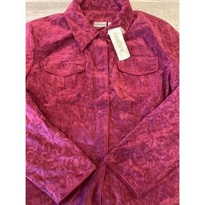 CHICOS Corduroy Jacquard Jacket Mulled Wine Chico's Size 3 Textured Blazer